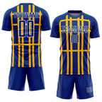 Custom Royal Gold-White Stripe Line Sublimation Soccer Uniform Jersey