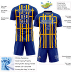 Custom Royal Gold-White Stripe Line Sublimation Soccer Uniform Jersey