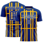 Custom Royal Gold-White Stripe Line Sublimation Soccer Uniform Jersey