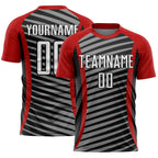 Custom Red White-Black Stripe Line Sublimation Soccer Uniform Jersey