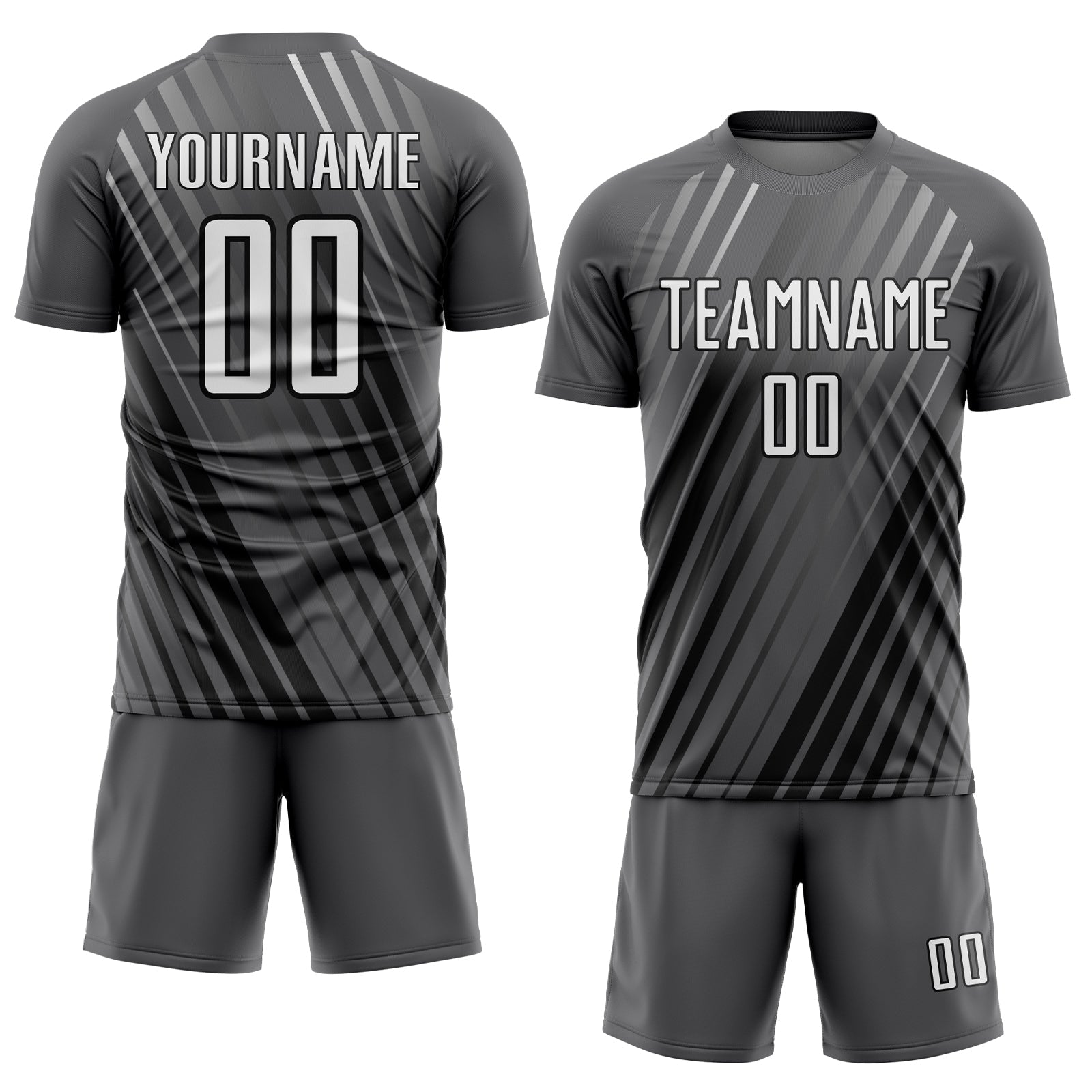 Custom Steel Gray White-Black Stripe Line Sublimation Soccer Uniform Jersey