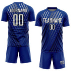 Custom Royal White-Black Stripe Line Sublimation Soccer Uniform Jersey