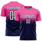Custom Pink White-Navy Gradient Dripping Splatter Art Sublimation Soccer Uniform Jersey