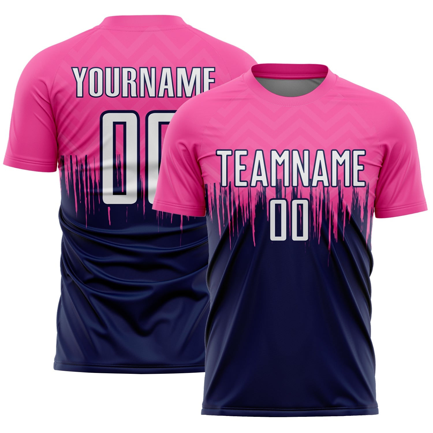 Custom Pink White-Navy Gradient Dripping Splatter Art Sublimation Soccer Uniform Jersey