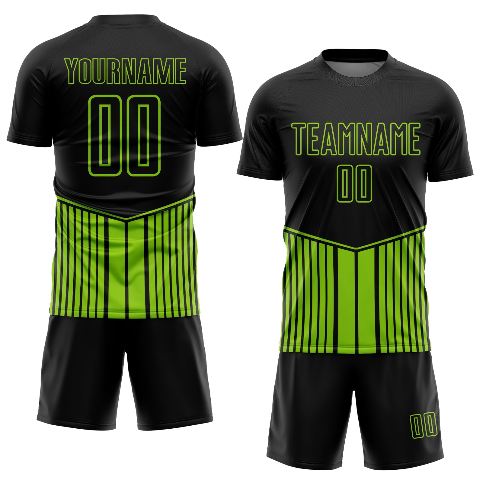 Custom Black Neon Green Stripe Line Sublimation Soccer Uniform Jersey