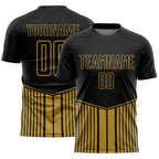 Custom Black Old Gold Stripe Line Sublimation Soccer Uniform Jersey
