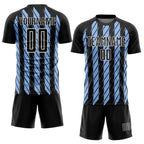 Custom Black Light Blue-White Stripe Line Sublimation Soccer Uniform Jersey