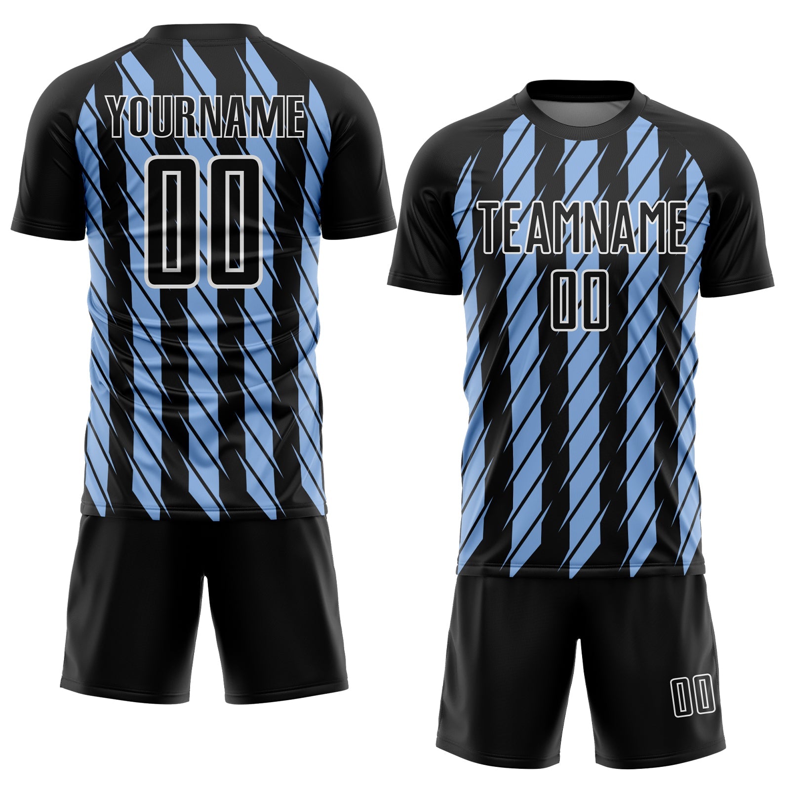 Custom Black Light Blue-White Stripe Line Sublimation Soccer Uniform Jersey
