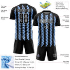 Custom Black Light Blue-White Stripe Line Sublimation Soccer Uniform Jersey