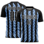 Custom Black Light Blue-White Stripe Line Sublimation Soccer Uniform Jersey