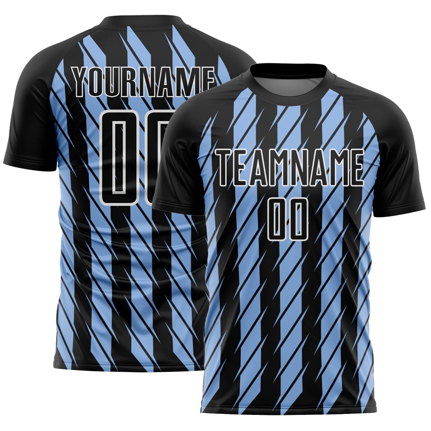 Custom Black Light Blue-White Stripe Line Sublimation Soccer Uniform Jersey