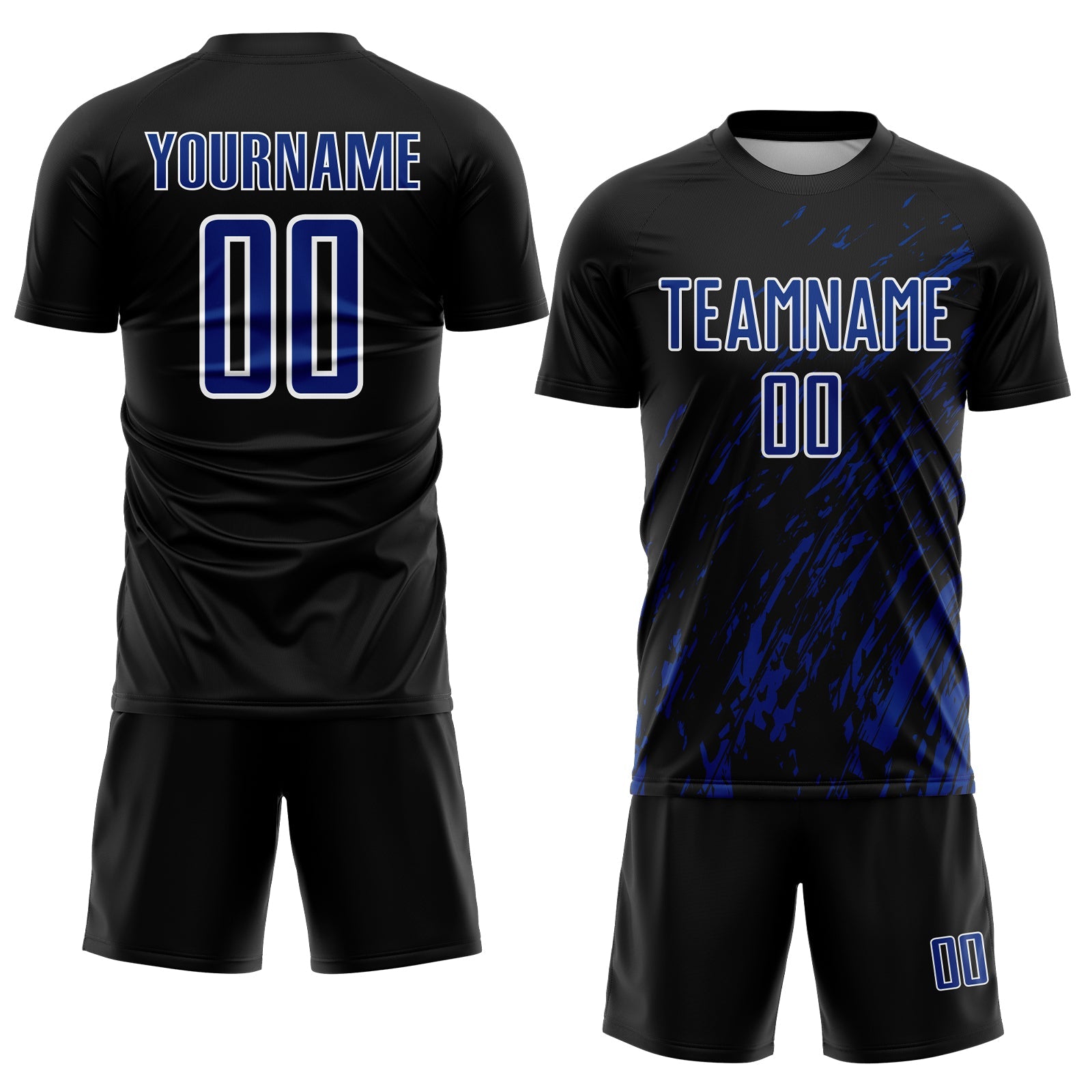 Custom Black Royal-White Splash Sublimation Soccer Uniform Jersey
