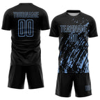 Custom Black Light Blue Splash Sublimation Soccer Uniform Jersey