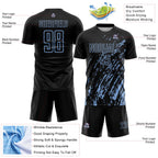 Custom Black Light Blue Splash Sublimation Soccer Uniform Jersey