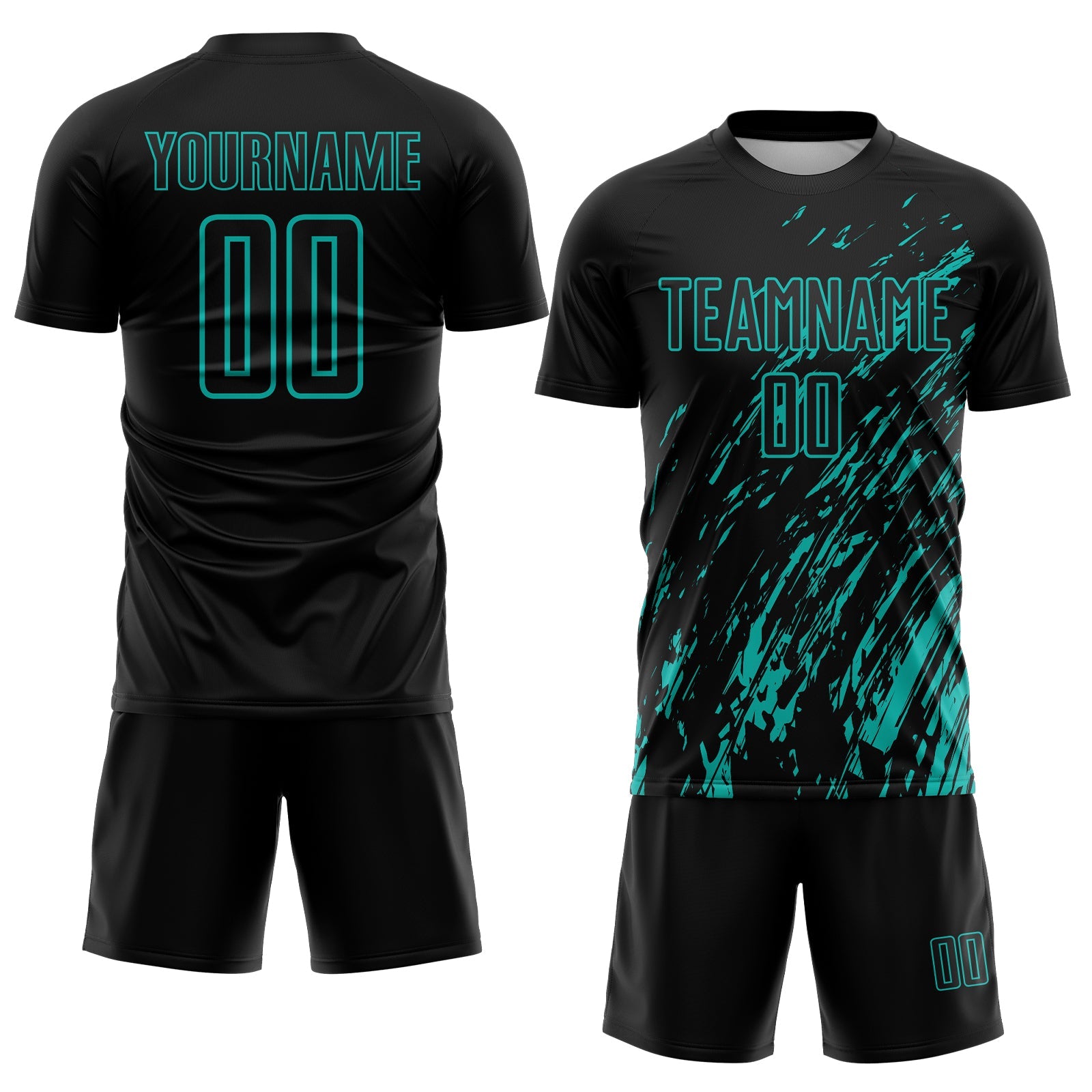 Custom Black Aqua Splash Sublimation Soccer Uniform Jersey