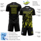 Custom Black Neon Yellow Splash Sublimation Soccer Uniform Jersey