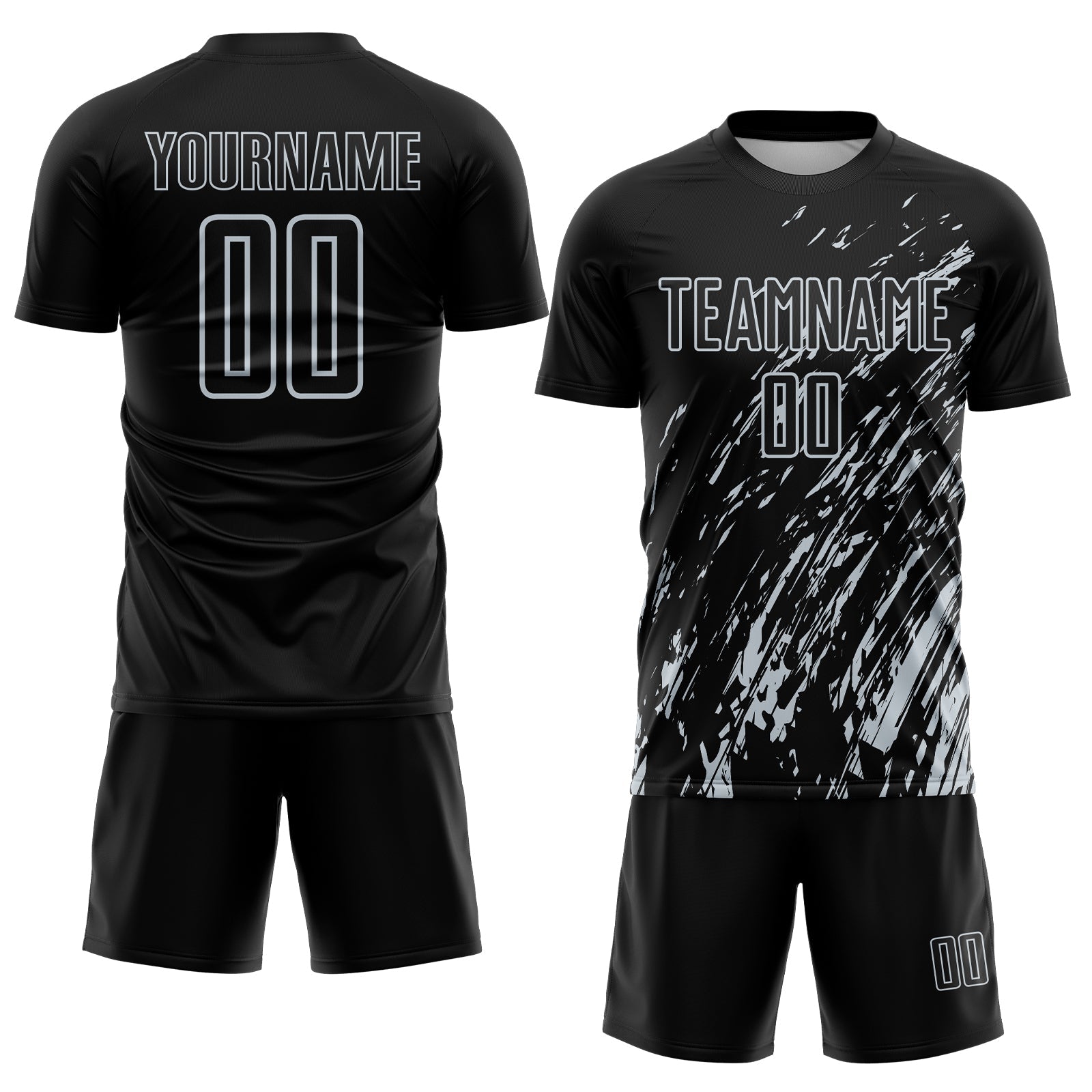 Custom Black Silver Splash Sublimation Soccer Uniform Jersey
