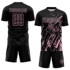 Custom Black Light Pink Splash Sublimation Soccer Uniform Jersey