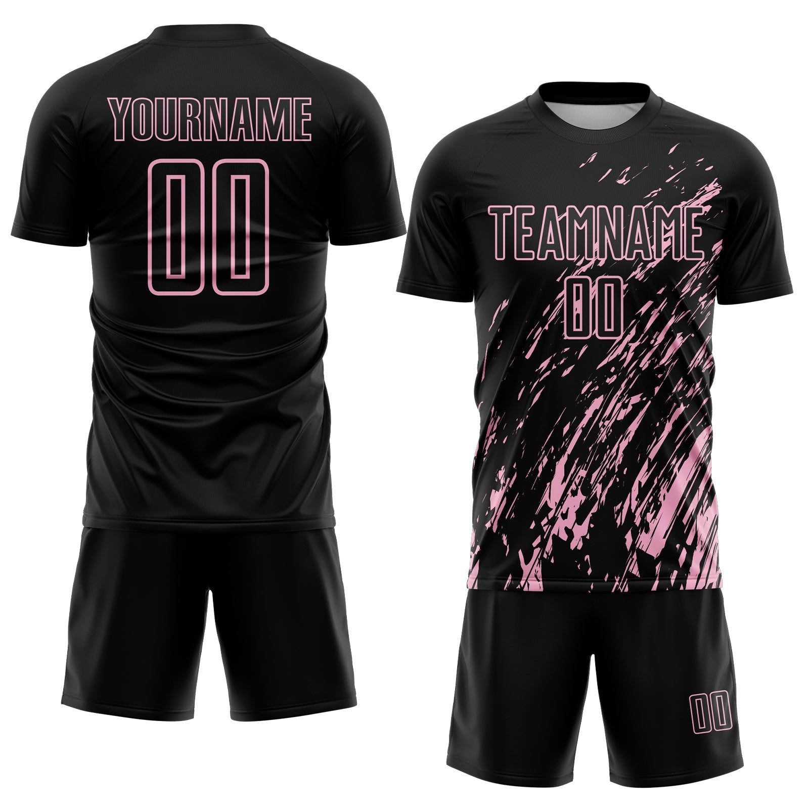 Custom Black Light Pink Splash Sublimation Soccer Uniform Jersey