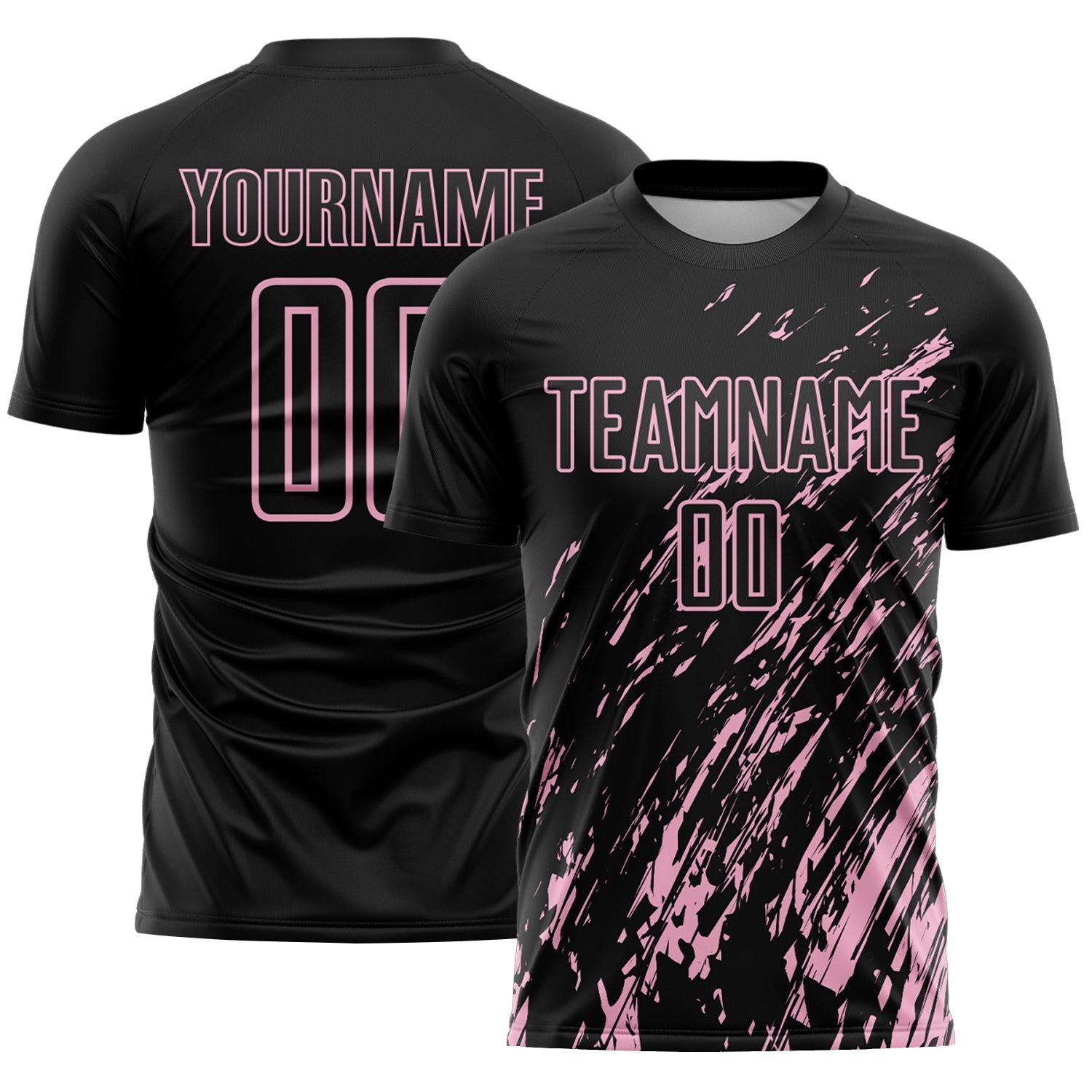 Custom Black Light Pink Splash Sublimation Soccer Uniform Jersey