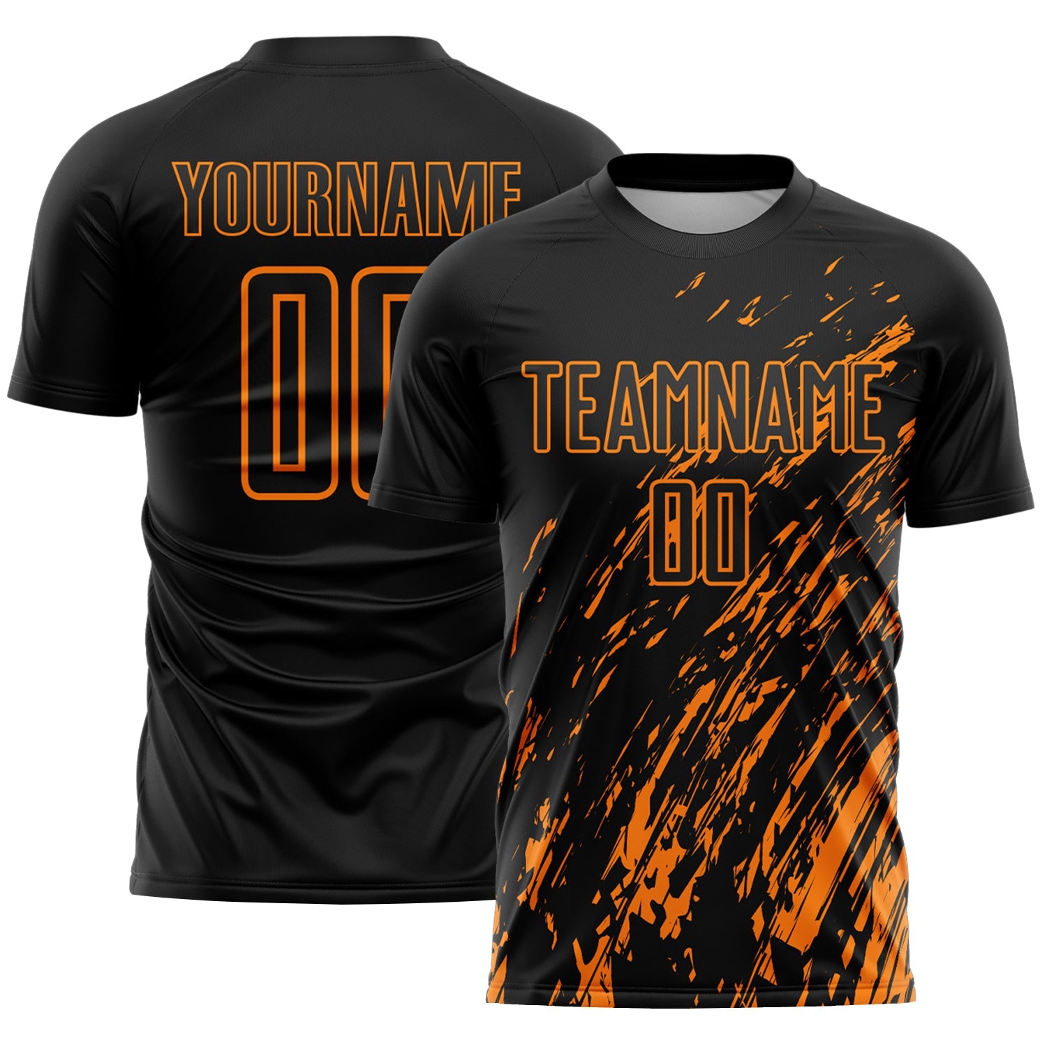 Custom Black Bay Orange Splash Sublimation Soccer Uniform Jersey