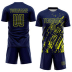 Custom Navy Neon Yellow Splash Sublimation Soccer Uniform Jersey