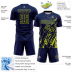 Custom Navy Neon Yellow Splash Sublimation Soccer Uniform Jersey