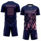 Custom Navy Medium Pink Splash Sublimation Soccer Uniform Jersey