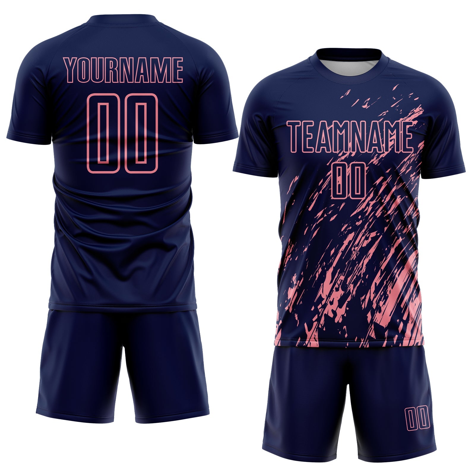 Custom Navy Medium Pink Splash Sublimation Soccer Uniform Jersey
