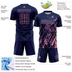 Custom Navy Medium Pink Splash Sublimation Soccer Uniform Jersey