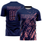 Custom Navy Medium Pink Splash Sublimation Soccer Uniform Jersey