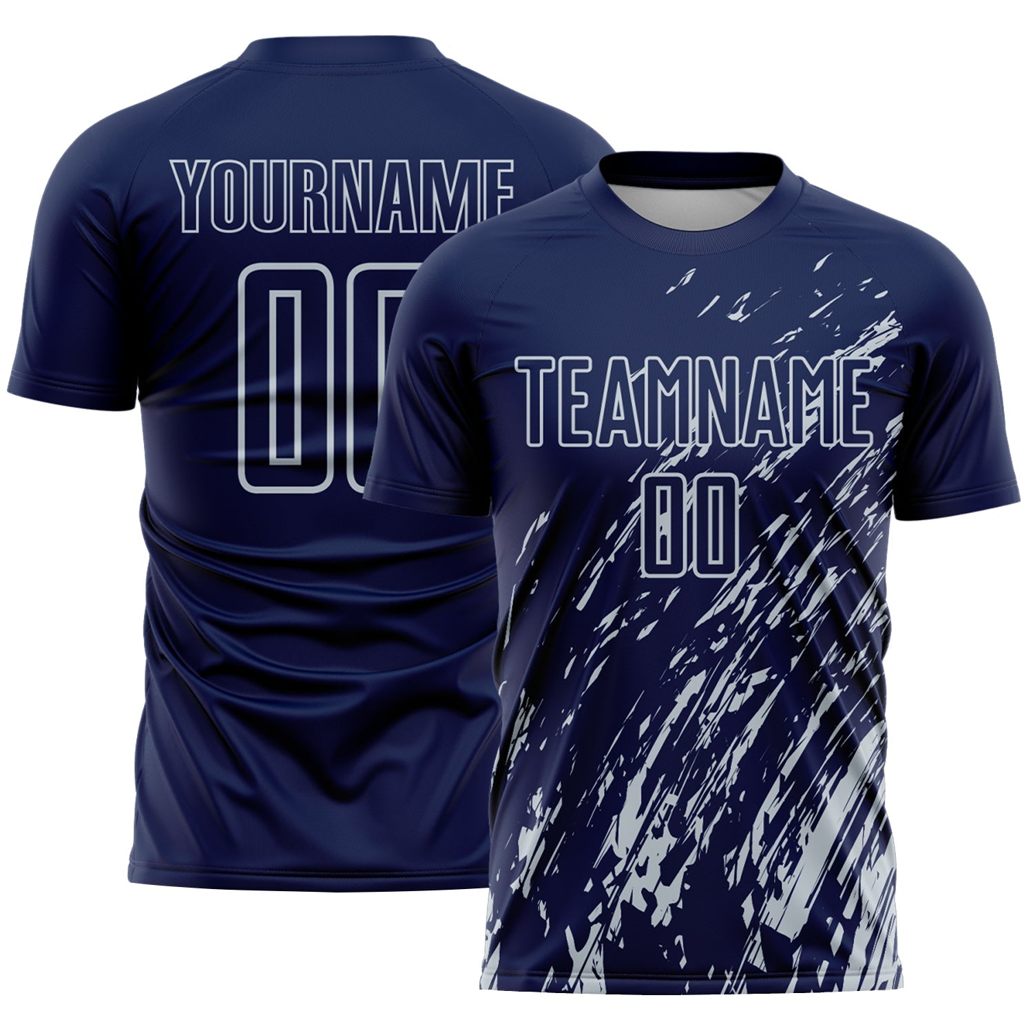 Custom Navy Silver Splash Sublimation Soccer Uniform Jersey