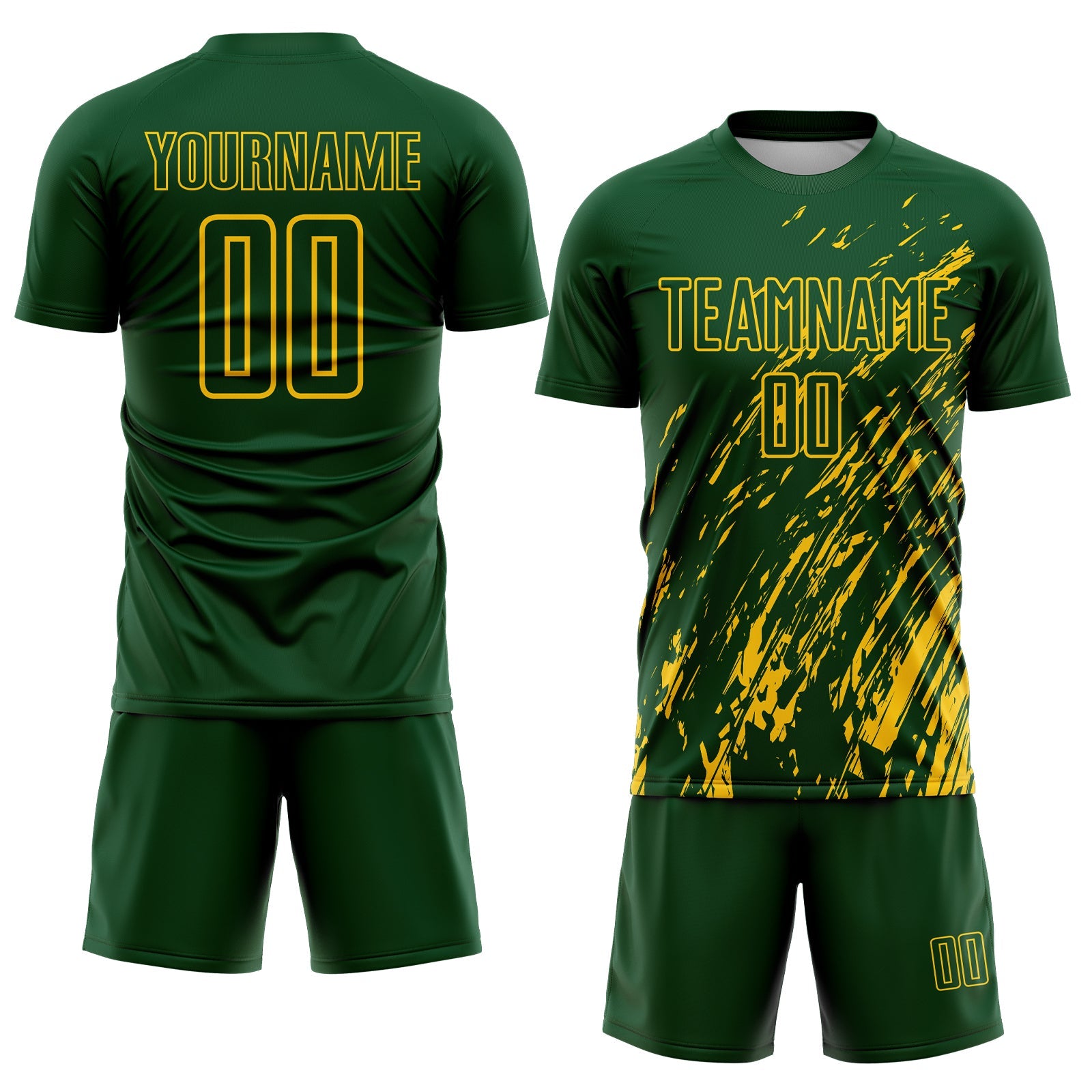 Custom Green Yellow Splash Sublimation Soccer Uniform Jersey