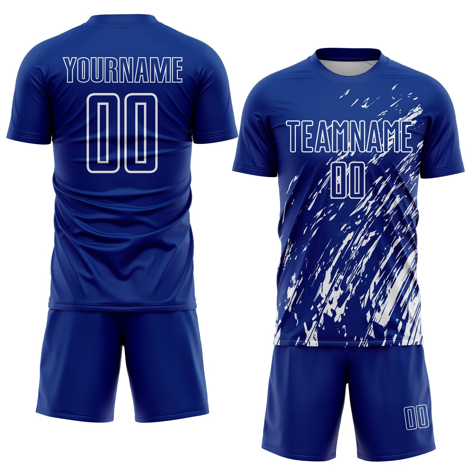 Custom Royal White Splash Sublimation Soccer Uniform Jersey