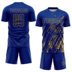 Custom Royal Old Gold Splash Sublimation Soccer Uniform Jersey