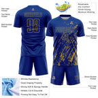 Custom Royal Old Gold Splash Sublimation Soccer Uniform Jersey