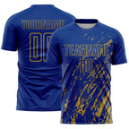 Custom Royal Old Gold Splash Sublimation Soccer Uniform Jersey