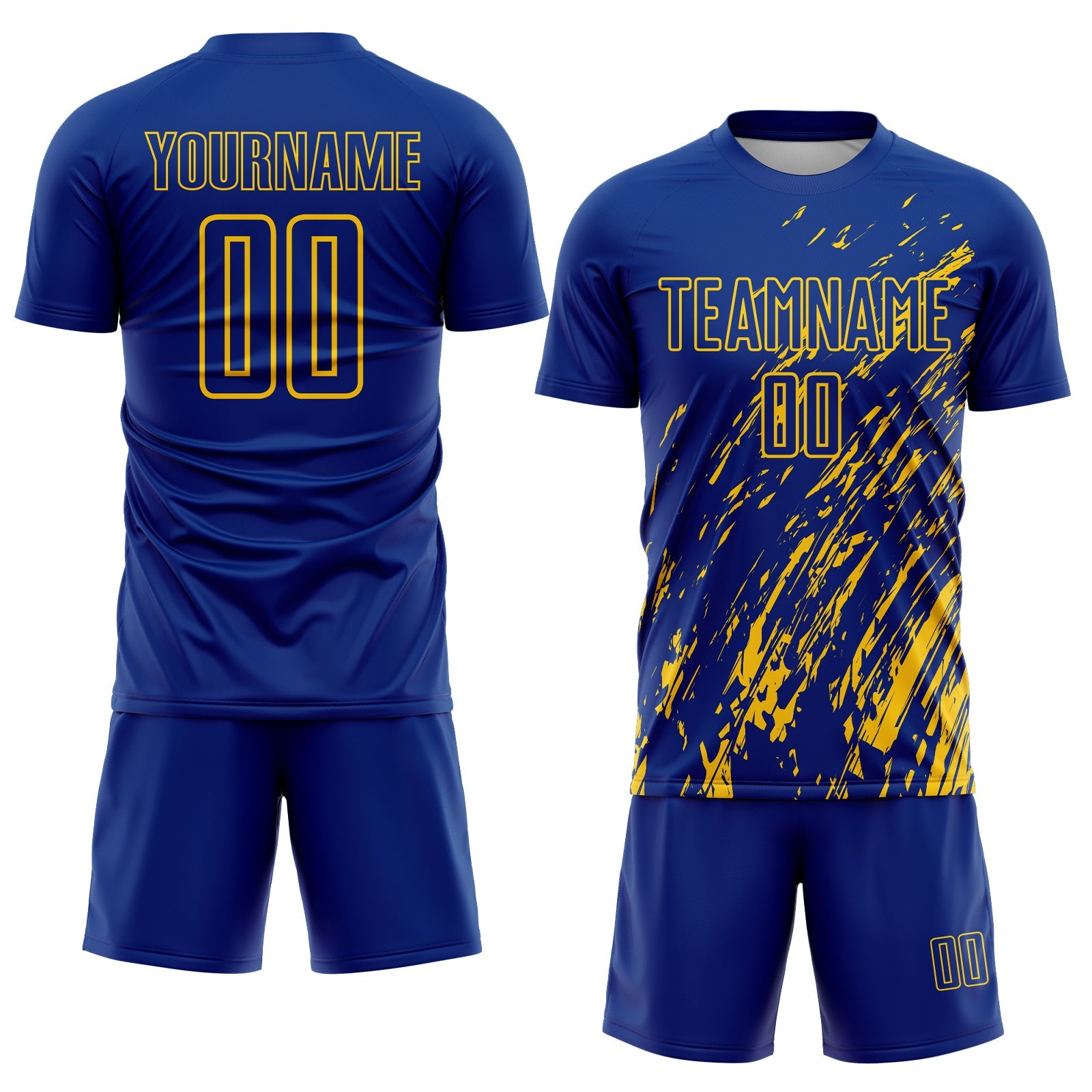 Custom Royal Yellow Splash Sublimation Soccer Uniform Jersey