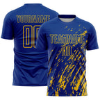 Custom Royal Yellow Splash Sublimation Soccer Uniform Jersey