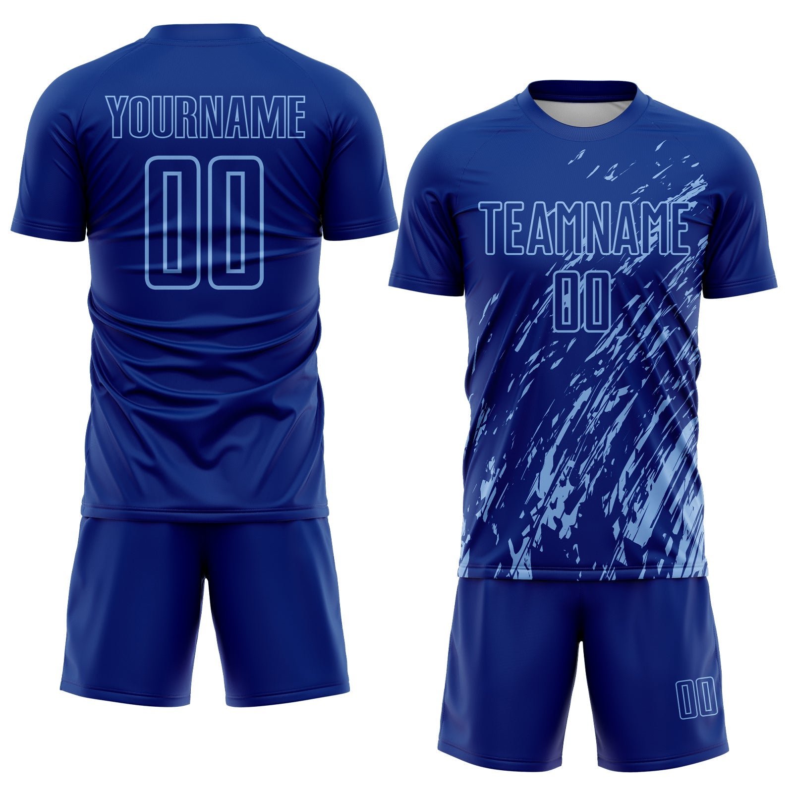 Custom Royal Light Blue Splash Sublimation Soccer Uniform Jersey