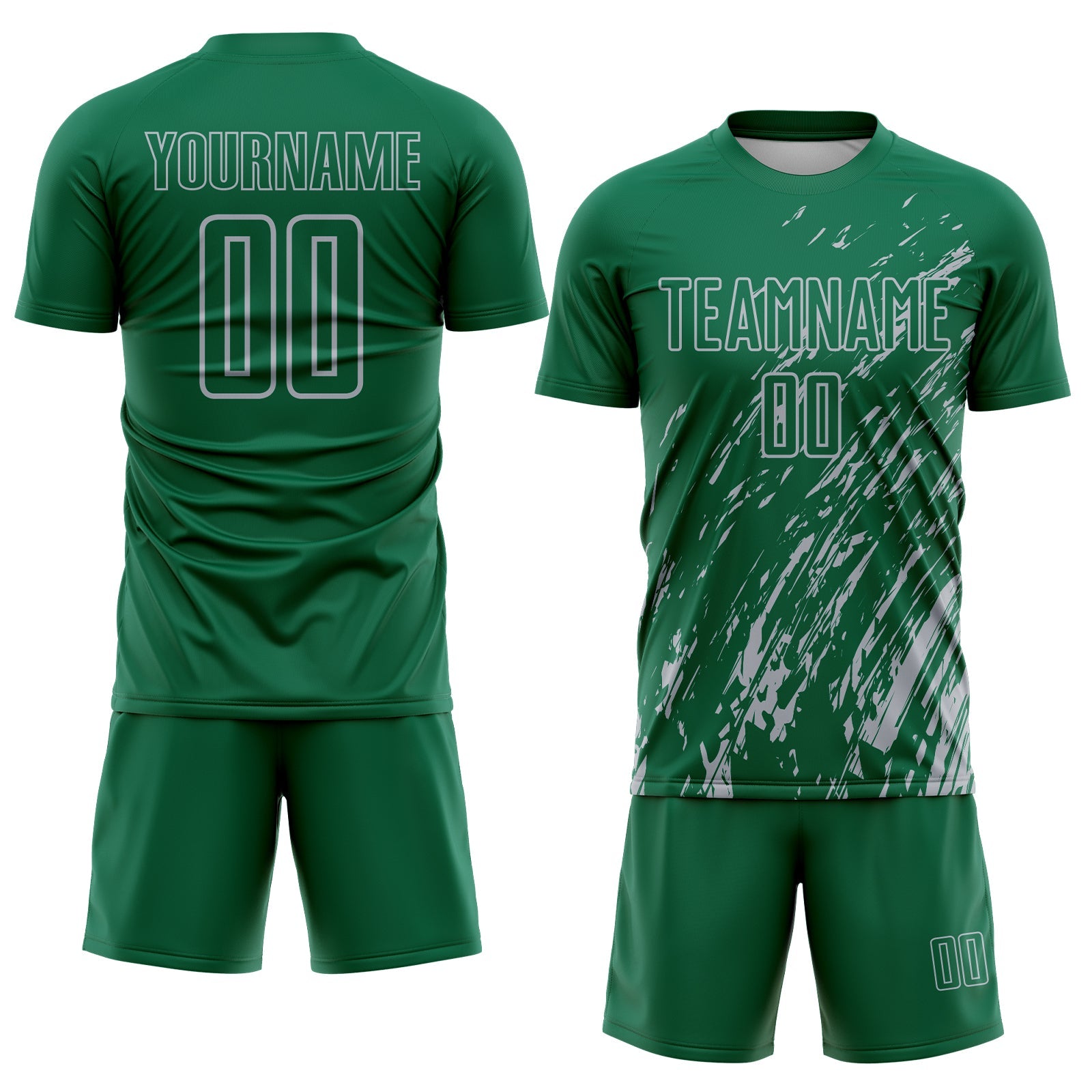 Custom Kelly Green Gray Splash Sublimation Soccer Uniform Jersey