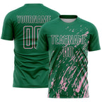 Custom Kelly Green Light Pink Splash Sublimation Soccer Uniform Jersey
