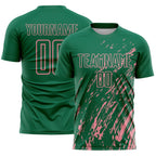 Custom Kelly Green Medium Pink Splash Sublimation Soccer Uniform Jersey