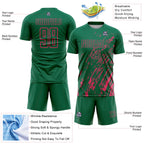 Custom Kelly Green Neon Pink Splash Sublimation Soccer Uniform Jersey
