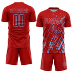Custom Red Light Blue Splash Sublimation Soccer Uniform Jersey