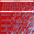 Custom Red Light Blue Splash Sublimation Soccer Uniform Jersey