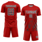 Custom Red Steel Gray-White Splash Sublimation Soccer Uniform Jersey