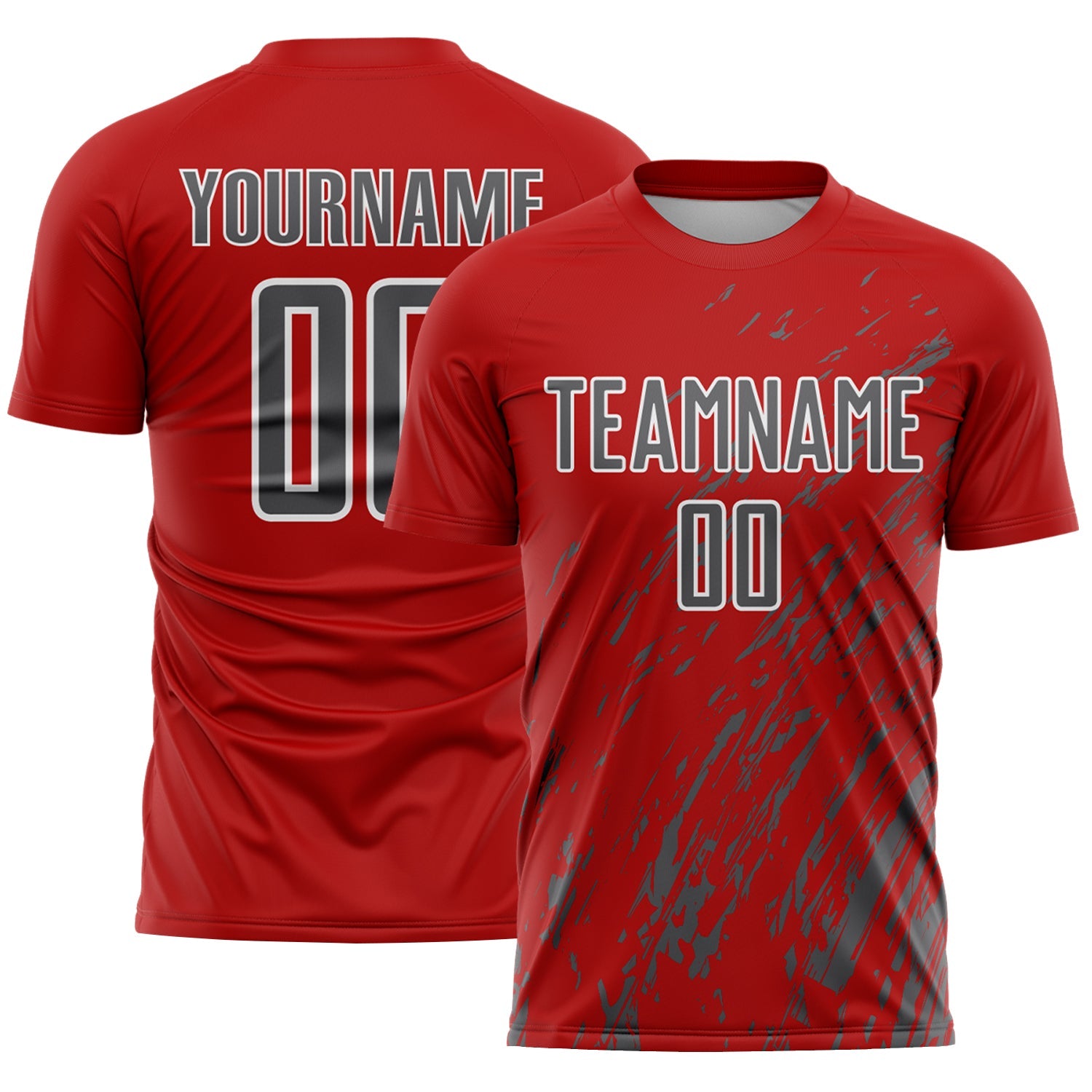 Custom Red Steel Gray-White Splash Sublimation Soccer Uniform Jersey