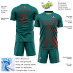 Custom Teal Red Splash Sublimation Soccer Uniform Jersey
