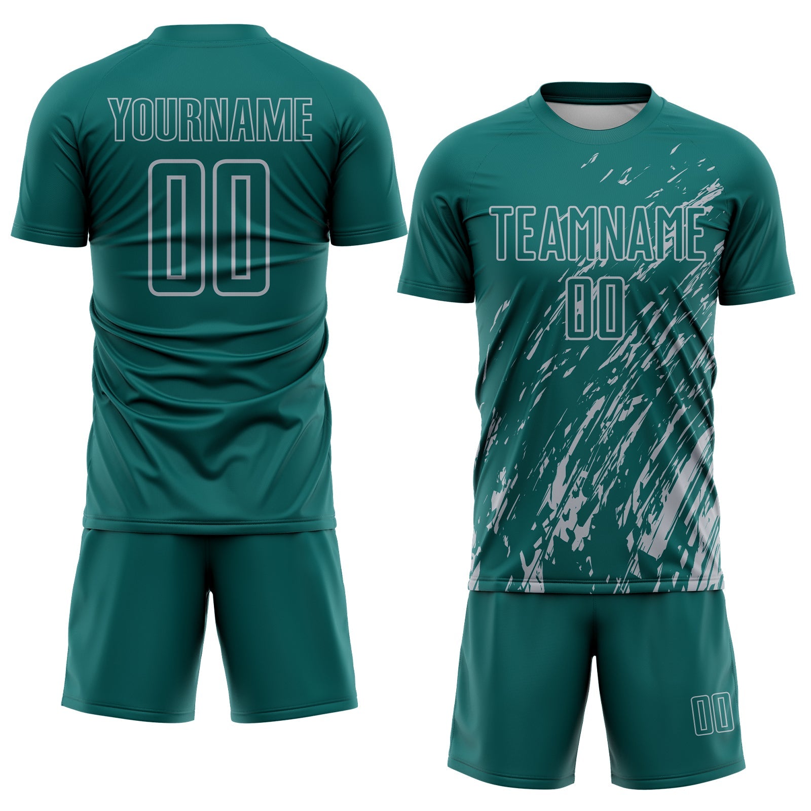 Custom Teal Gray Splash Sublimation Soccer Uniform Jersey